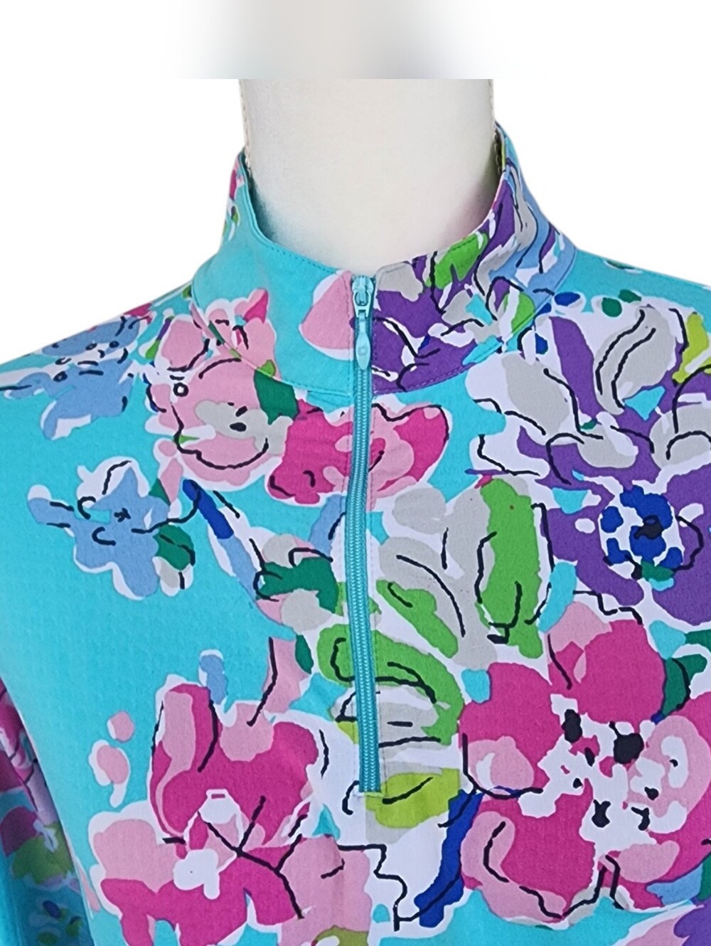 IBKUL Aqua Floral Mock-Neck Long Sleeve Top - Picture 4 of 9